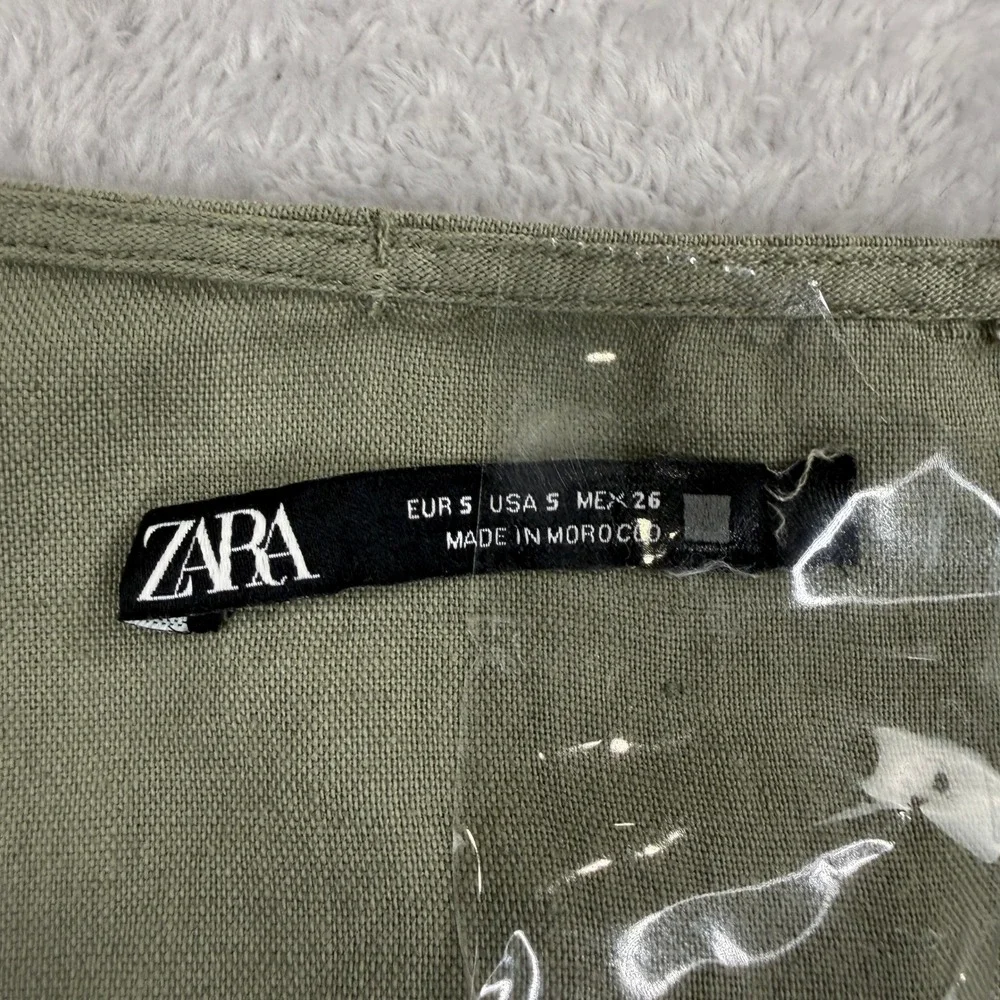 Zara Linen Blend Wrap Romper S Olive Green Womens Boho Summer Tie Waist Playsuit